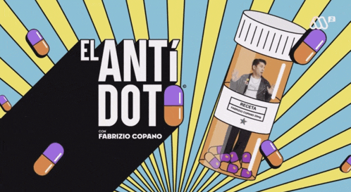 an advertisement for el anti dot shows a man in a pill bottle