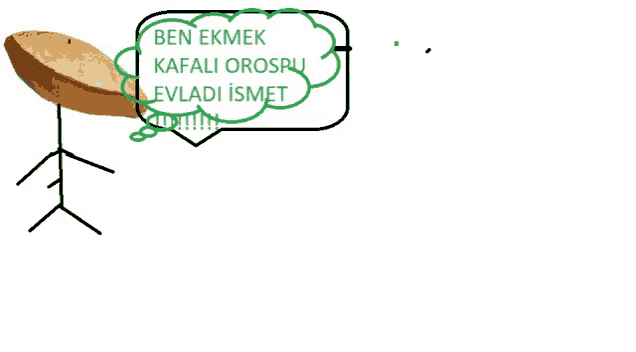 a drawing of a person with a speech bubble that says ben ekmek kafali orospul evladi ismet