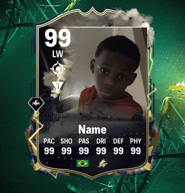 a soccer card with the name name and the number 99