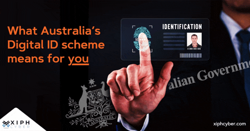 a man in a suit is holding a digital id scheme