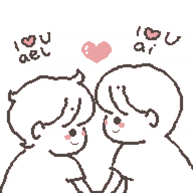 a pixel art drawing of two people kissing with the words " i love you " written above them