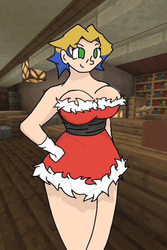 a cartoon drawing of a woman wearing a santa dress