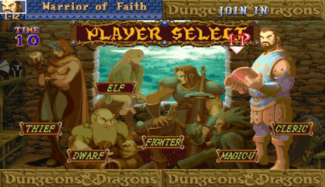 a player select screen for warrior of faith dungeons & dragons game