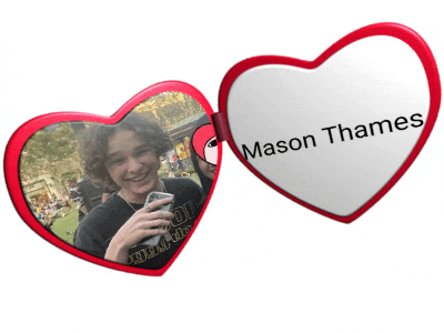 mason thames is written on a heart shaped picture frame