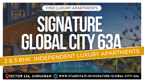 an advertisement for signature global city 63a has a picture of a pool