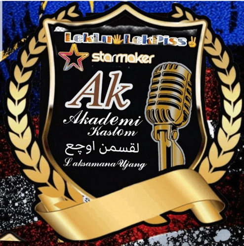 a logo for ak akademi kustom with a gold microphone