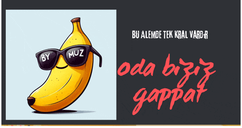 a cartoon of a banana wearing sunglasses with the words by muz on them