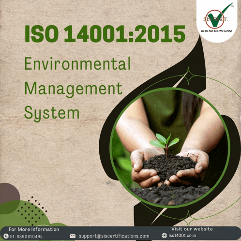 iso 14001 2015 environmental management system poster with a person holding a plant