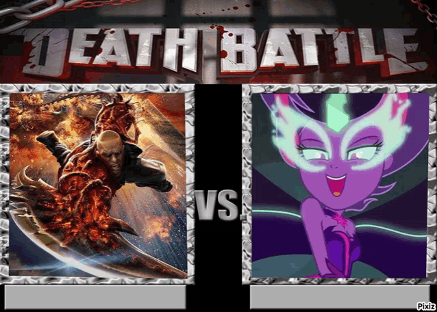 a poster for a death battle between ghost rider and equestria girl