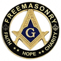 a masonic symbol in a circle with the words `` freemasonry faith hope charity ''