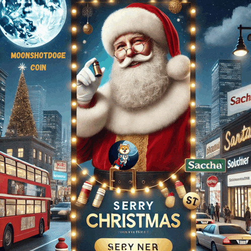 a poster that says " merry christmas " with a picture of santa