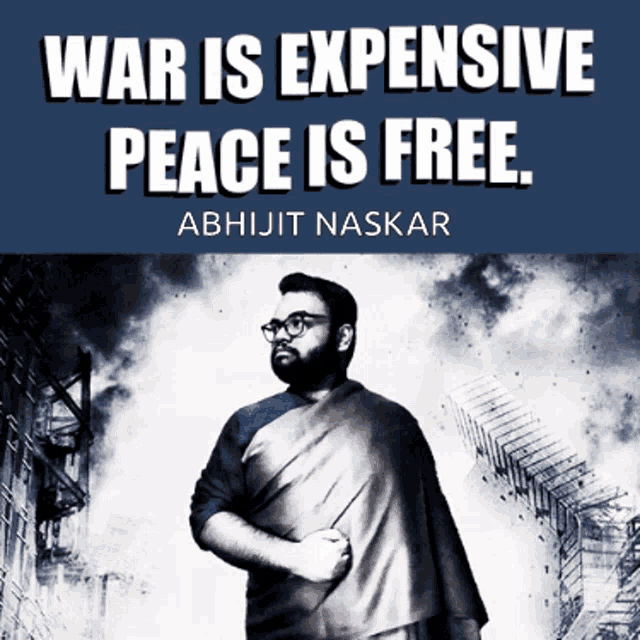 a poster that says war is expensive peace is free with a man on it