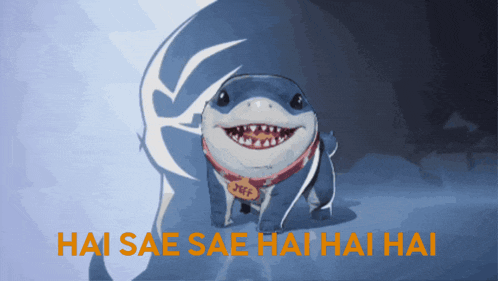 a picture of a shark with the words hai sae sae hai hai hai on the bottom