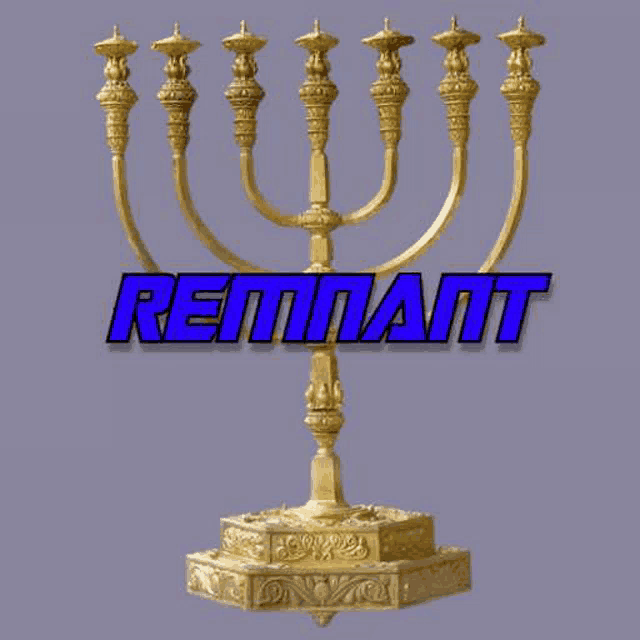 a gold menorah with the word remnant written on it