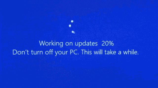 a blue screen that says working on updates 21% don t turn off your pc this will take a while