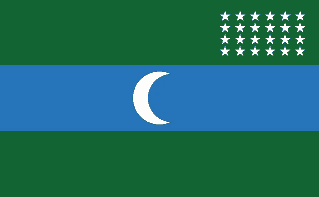 a green and blue flag with a crescent moon and stars