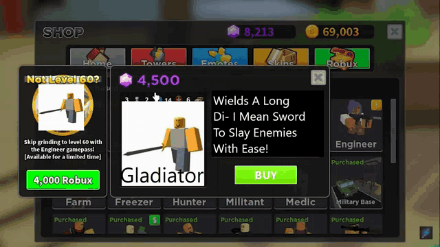 a screenshot of a video game that says gladiator