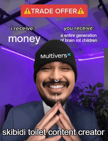 a man wearing a black beanie that says multivers on it