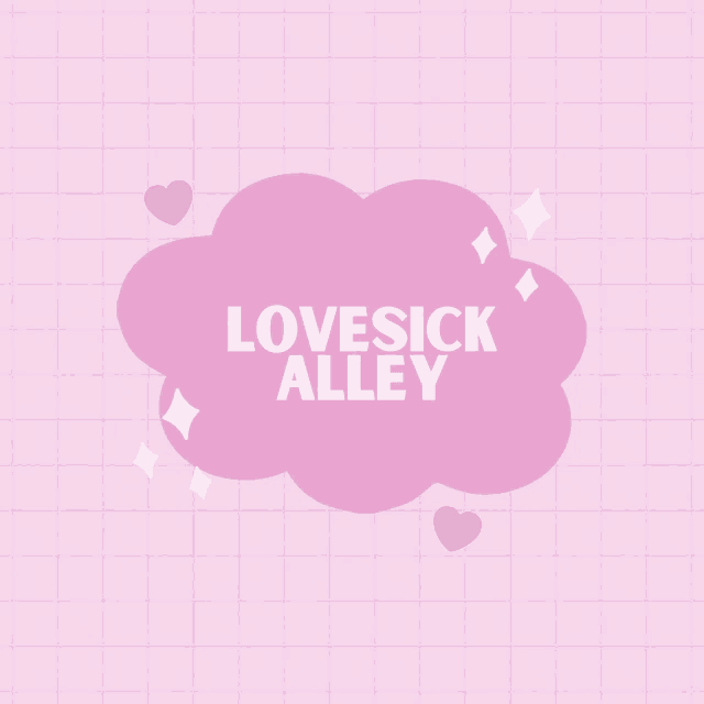 a pink cloud with the words lovesick alley written inside of it