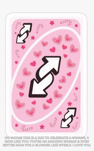 the back of a pink uno card with hearts and candy canes