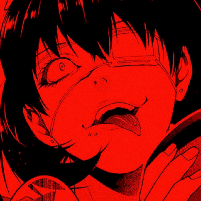 a black and white drawing of a girl with her tongue sticking out in a red background .