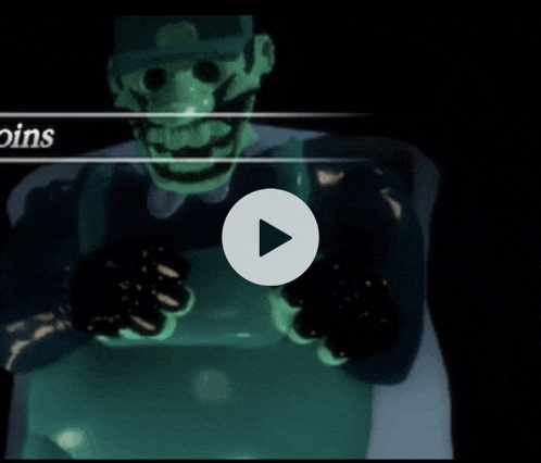 a video of a skeleton with a play button in front of him