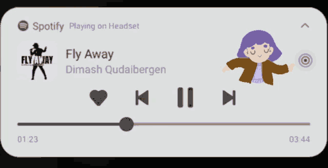 a spotify playing on headset screen with fly away dimash qudaibergen