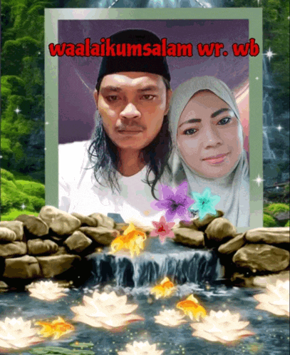 a picture of a man and a woman with waalaikumsalam wr.wb written on the bottom