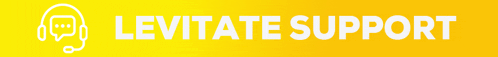 a yellow banner that says levitate support with a headset icon