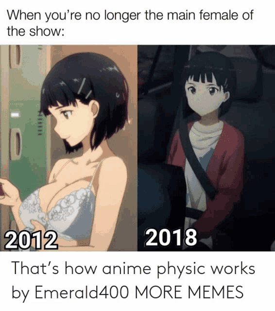 when you 're no longer the main female of the show 2012 2018 that 's how anime physics works