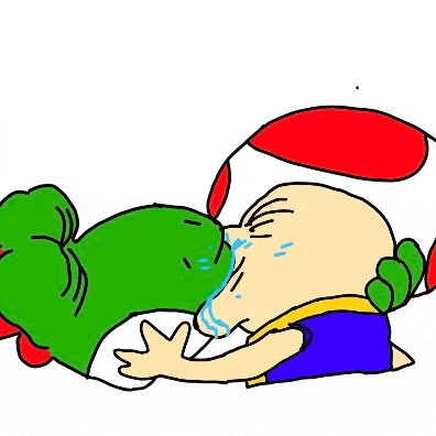 a cartoon of a toad kissing a frog on the cheek .