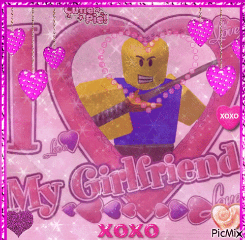 a picture of a roblox character holding a gun with the words " my girlfriend " on the bottom