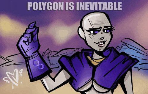 a drawing of a woman with the words polygon is inevitable on the bottom