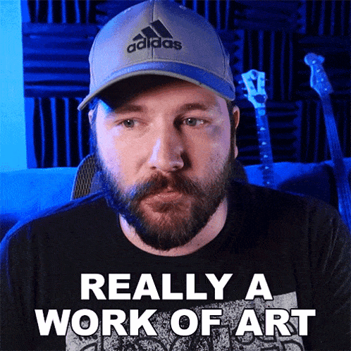 a man with a beard wears an adidas hat and says " really a work of art "