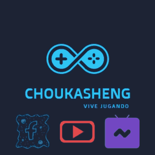 a logo for choukashieng vive jugando is shown on a dark blue background