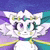 a pixel art drawing of a cat with wings and a crown on its head .