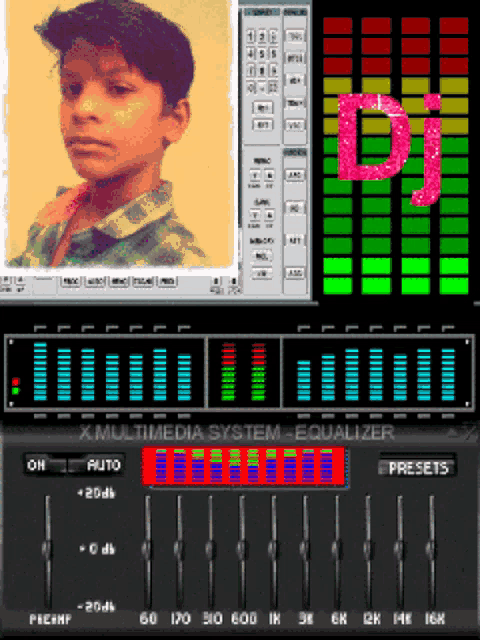 a x multimedia system equalizer with a picture of a boy