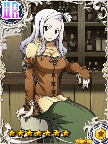 a fairy tail card shows a girl sitting on a stool