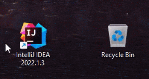 a computer screen shows two icons for intellij idea and ij