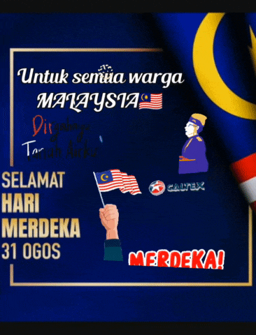 a poster that says untuk semua warga malaysia with a man holding a flag