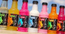 several bottles of sobe are lined up in a row on a table