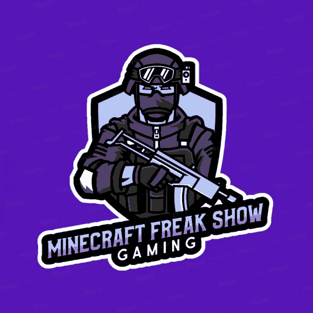 a logo for minecraft freak show gaming has a soldier holding a gun