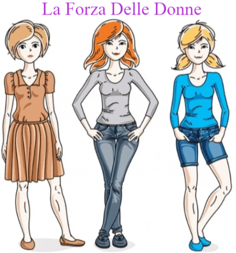 three women are standing next to each other and the words la forza delle donne are on the bottom