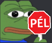 a green frog is holding a stop sign with pel written on it