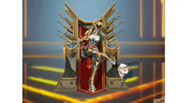 a statue of a robot sitting on top of a throne in a video game .