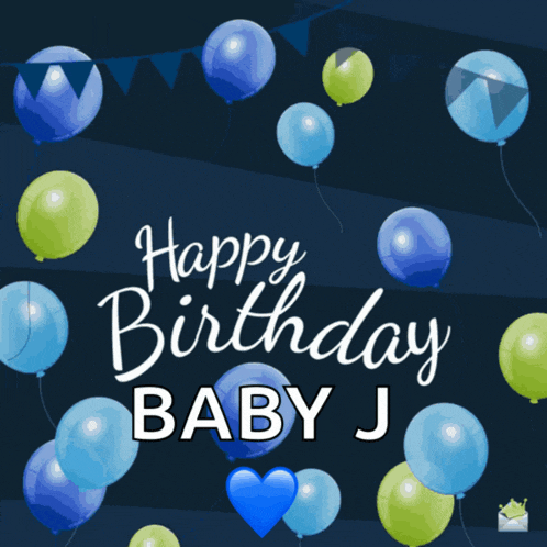 a birthday card for baby j with balloons and a heart