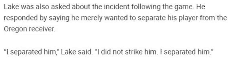 lake was also asked about the incident following the game