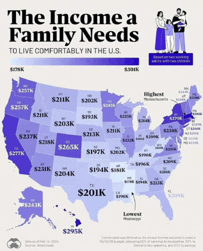 a map of the income a family needs to live comfortably in the u.s.