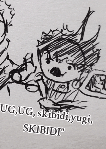 a drawing of a person with the words " ug ug skibidi yugi skibidi "