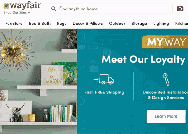 a web page for wayfair shows a picture of shelves